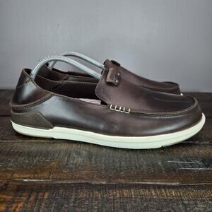 NEW Olukai Kakaha Mens Size 10.5 Slip On Shoes Leather Loafers Brown Casual
